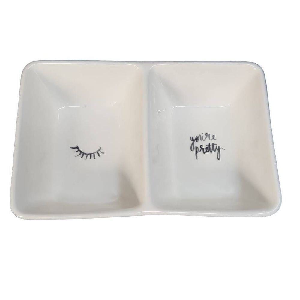 Rae Dunn White Black "You're Pretty" Vanity Trinket Jewelry Dish